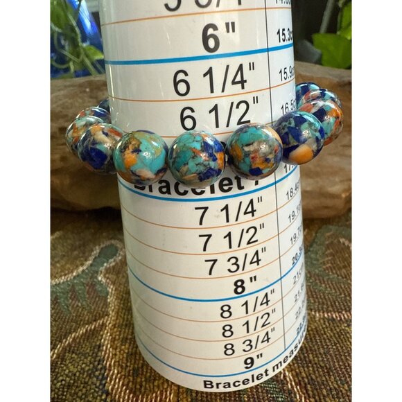 Lapis, Turquoise & Spiny Oyster Mosaic Beaded Bracelets Adjustable Size - Picture 4 of 5